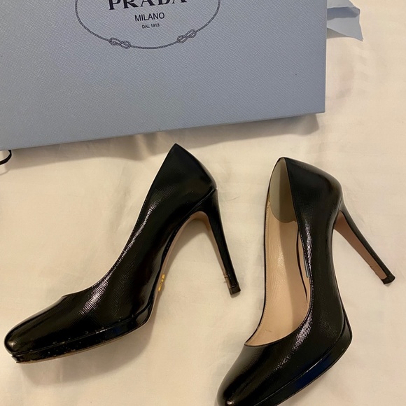 Prada Platform Shoes - Black Textured Leather - Size US 5/UK35 - Picture 9 of 10